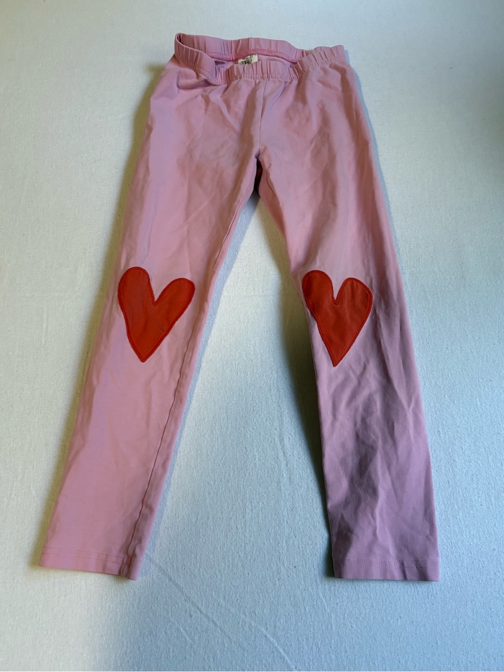 Hanna Andersson Pink Leggings with Red Heart Knee Patches